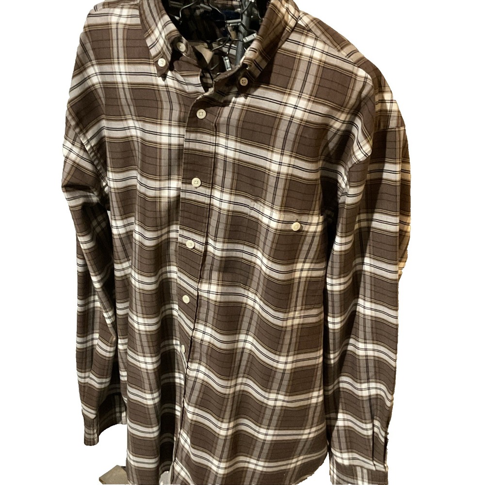 Vintage 1980s Towncraft Shirt Mens L Brown Plaid Wrinkle Free . D64
